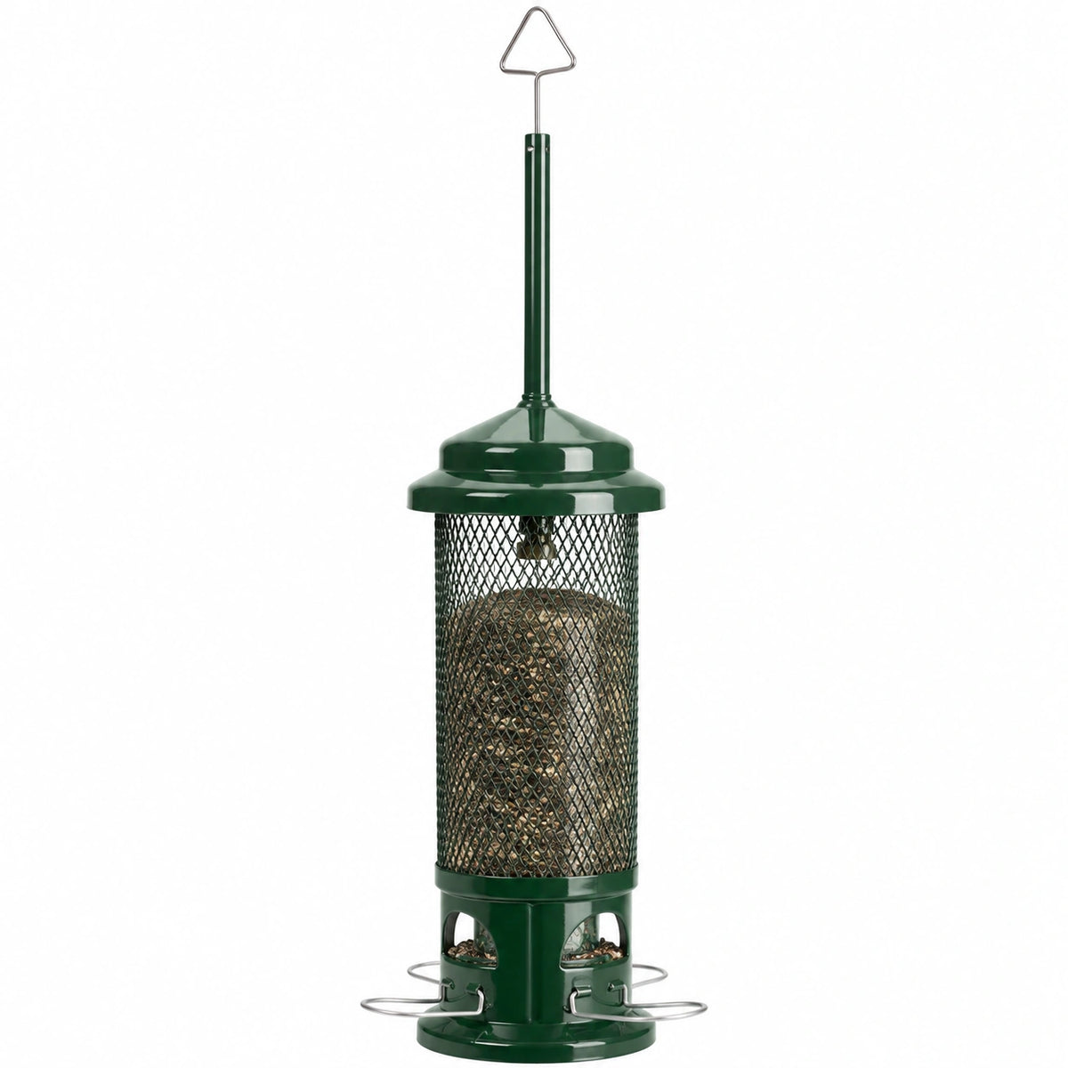 Vogelfutterspender 18 x 53 cm aus Metall Grün zum Aufhängen mit Futtersilo