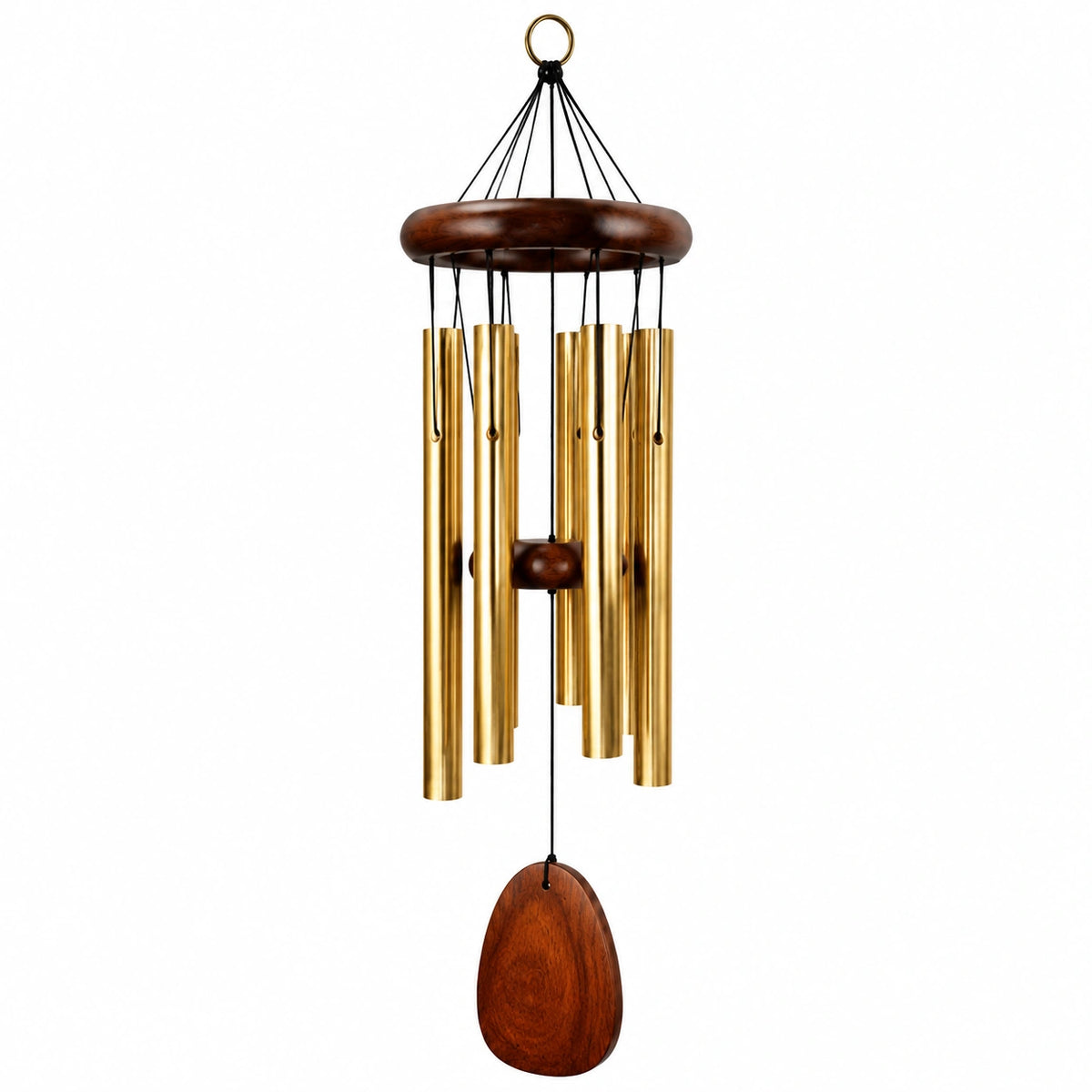 Windspiel 90 cm aus Metall und Holz in Gold Braun - hängende Klangdekoration