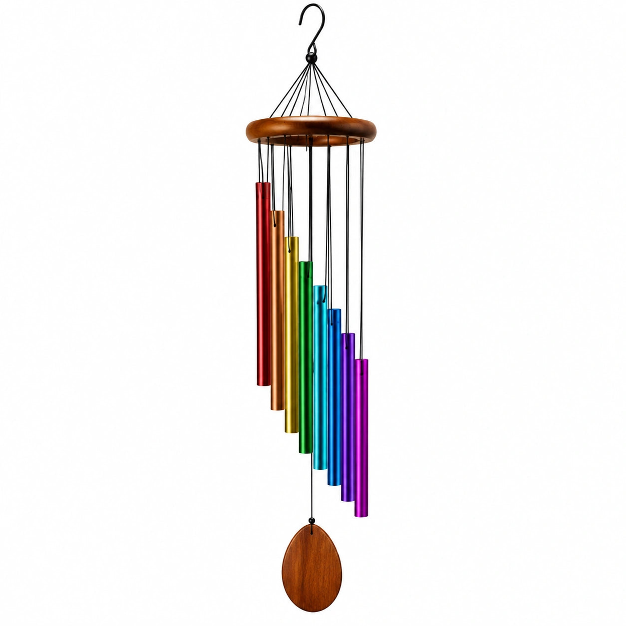 Windspiel 90 cm aus Aluminium und Holz in Regenbogenfarben für Innen und Außen
