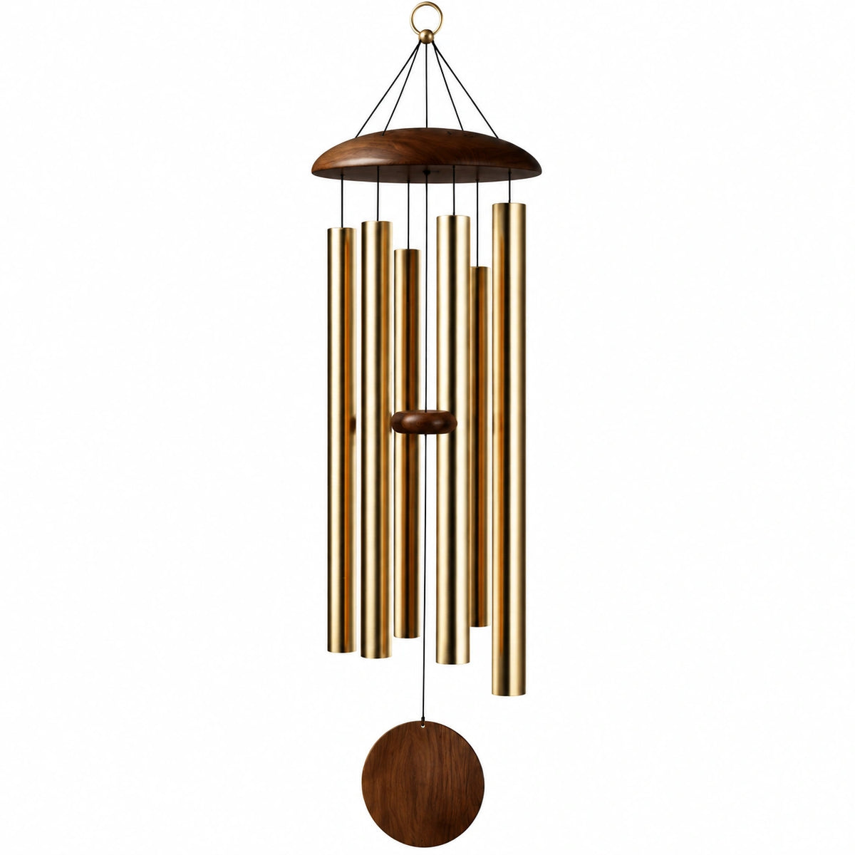 Windspiel 90 cm aus Metall und Holz in Goldbraun für Garten und Wohnbereich