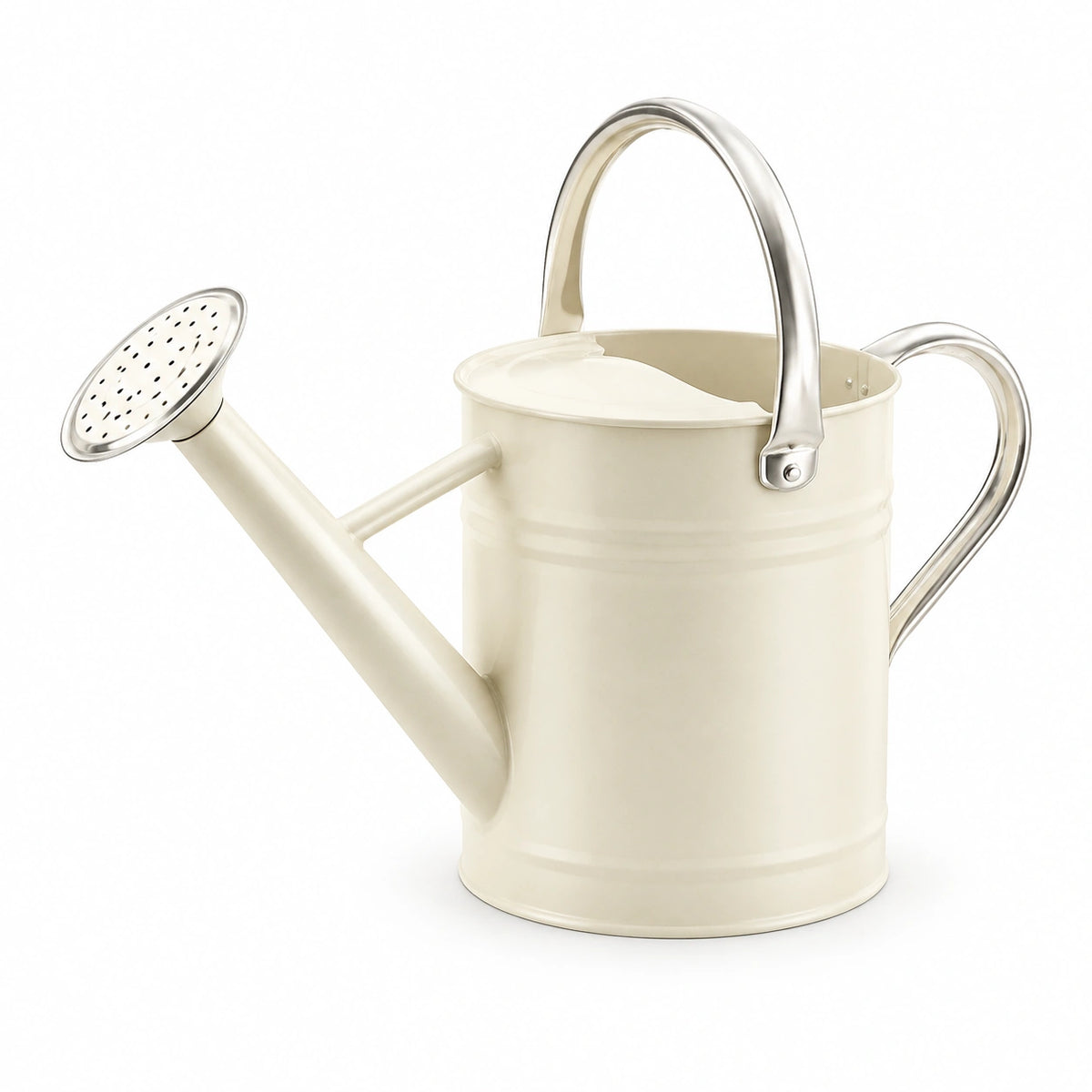 Gießkanne 9 L aus Metall in Creme mit Brausekopf für Garten und Balkon