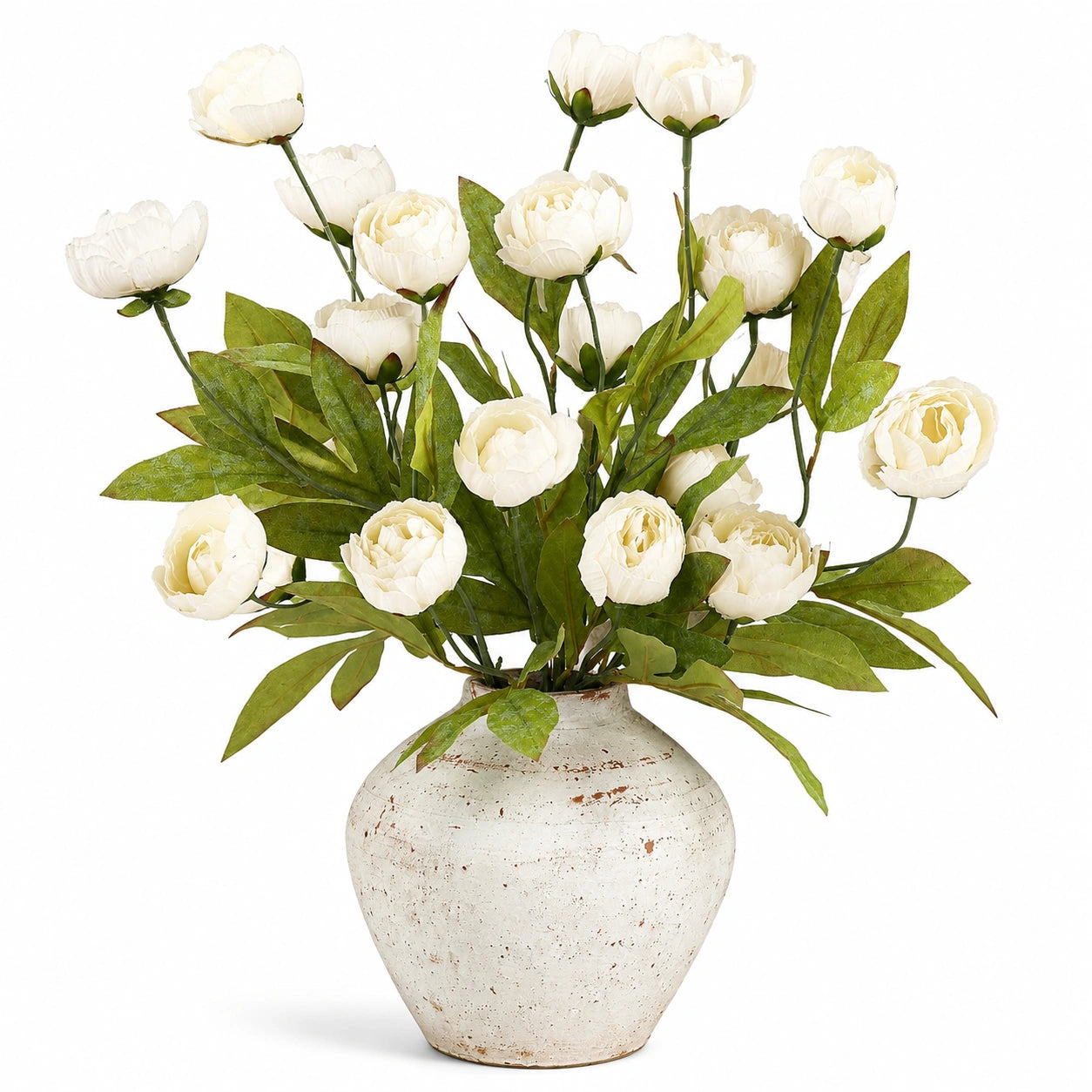 Künstliche Topfpflanze 78 cm Textilblüten Weiß Grün Dekoration mit Keramikvase