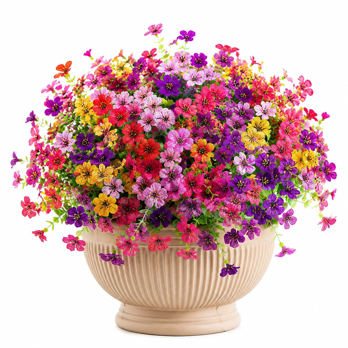 Kunstblumen Topfpflanze 45 cm Textilblüten mehrfarbig im Keramiktopf für Innenräume