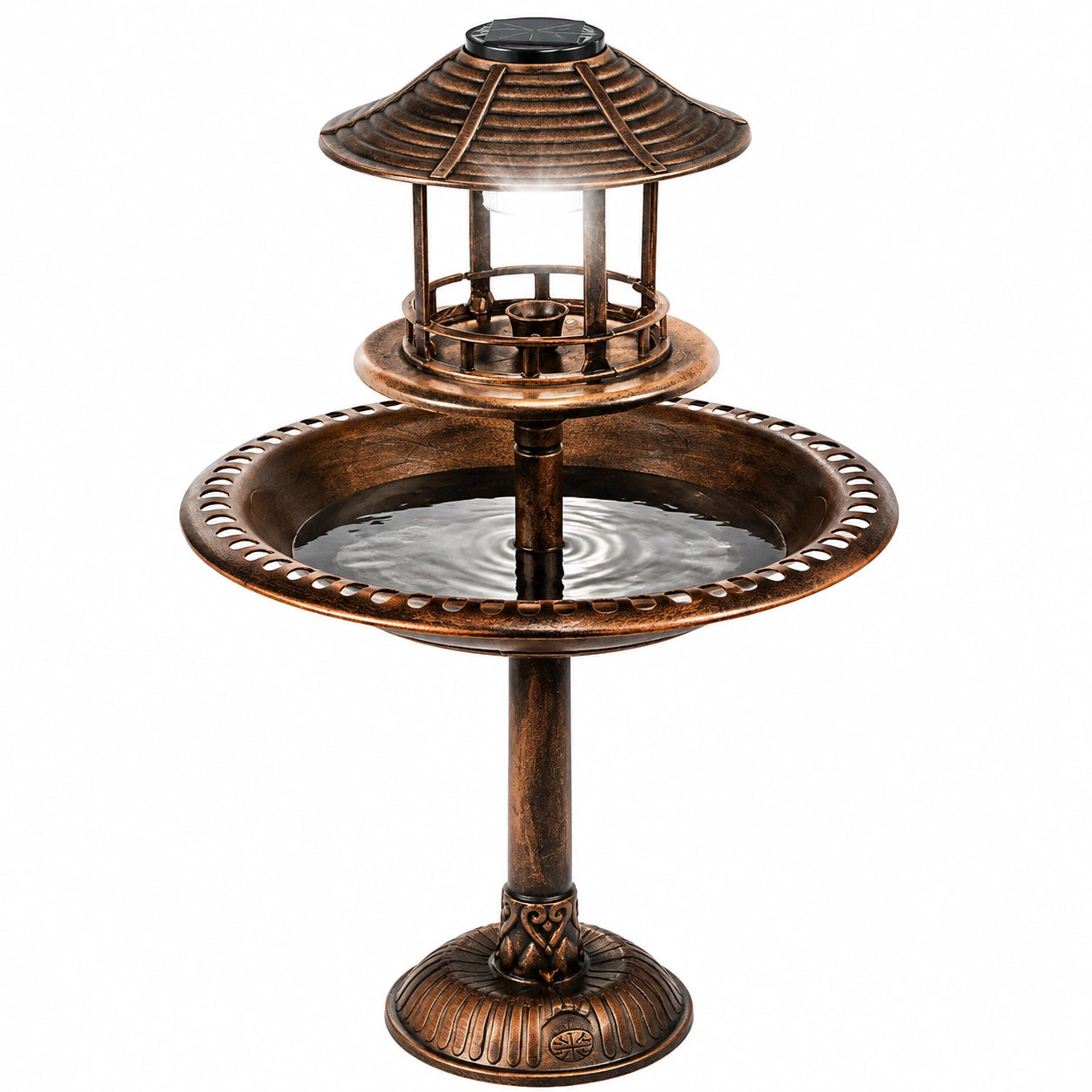 Vogelbad 45 cm Metall Bronze mit Futterspender für Garten