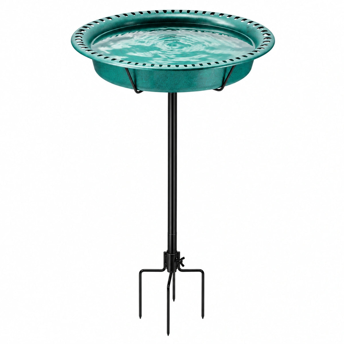 Vogelbad Ø 40 cm Metall Türkis Schwarz mit Erdspieß für den Garten
