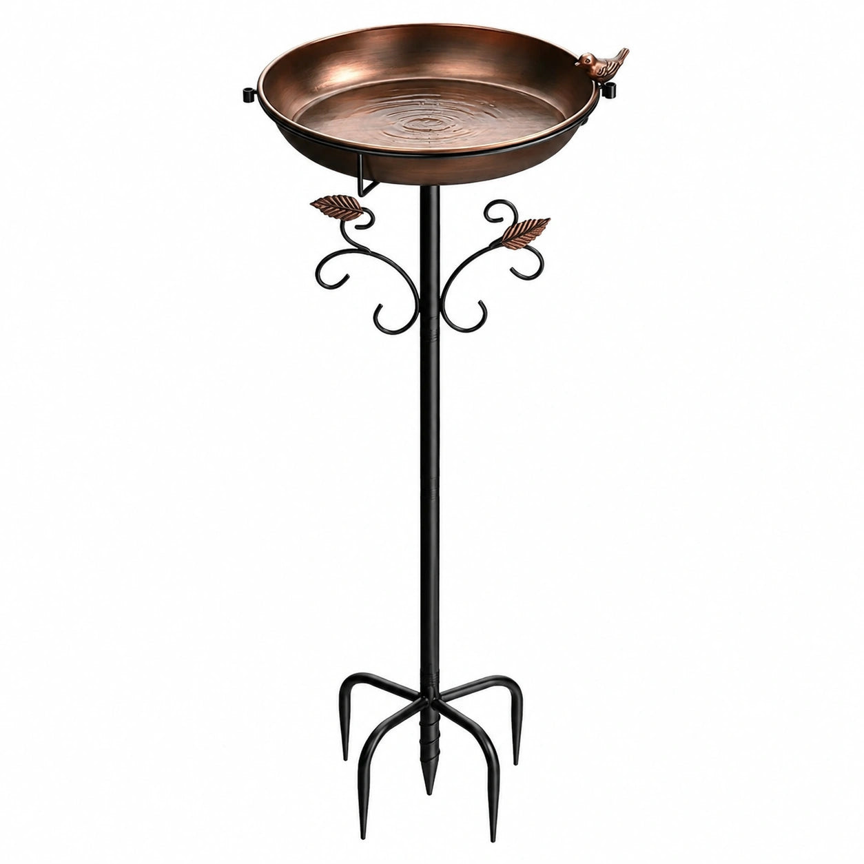 Vogelbad Ø 40 cm Metall Kupferfarben Schwarz mit Erdspieß für den Garten